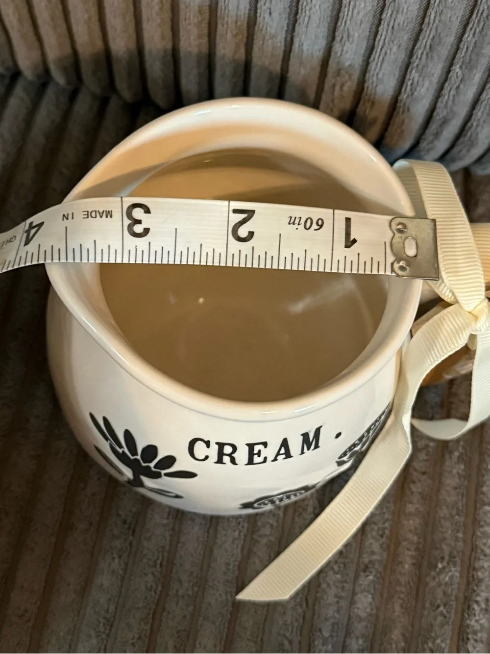 Rae Dunn White Ceramic Creamer with Black Floral Design- CREAM.- NWT